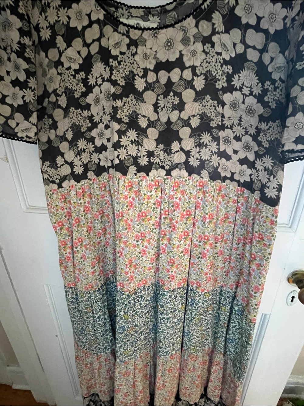 NATURAL LIFE Black and Cream Floral Patchwork Maxi Dress with Pink Accents - Picture 3 of 4